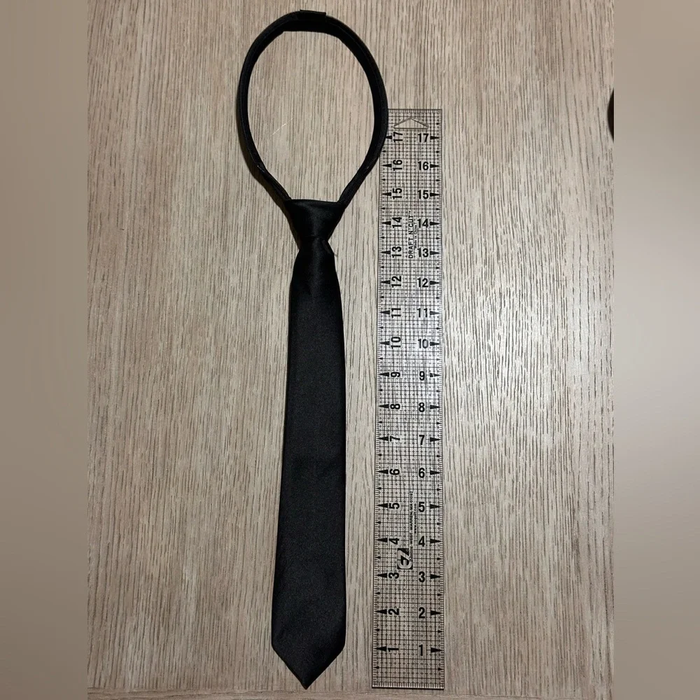 Classic Solid Pre knotted, zipper Neckties - 2 Black(2”W) & 1 Royal Blue(2.5”W)